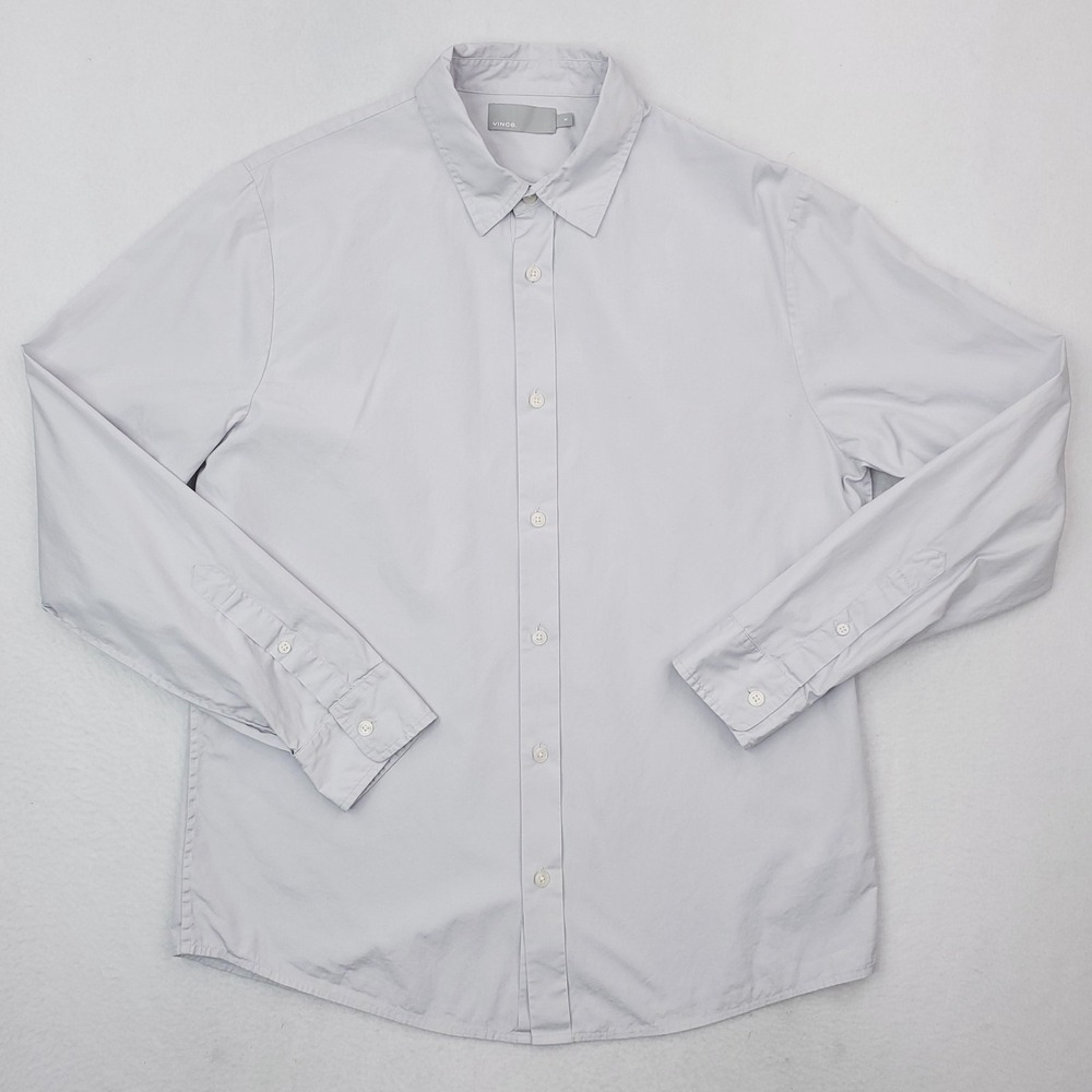 Vince Dress Shirt Mens Medium Gray Reverse Placket Long Sleeve Button Up Woven